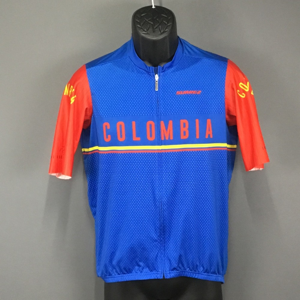 Suarez Colombia Cycling Jersey 2XL Racefit Performance Blue Red Mens Bike Shirt